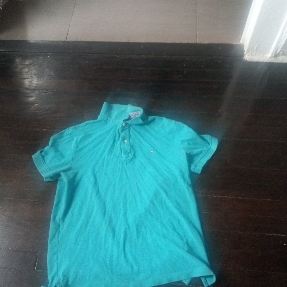 Tommy Hilfiger Mens Polo Shirt Color Turquoise Size Large Embroidered Logo...
